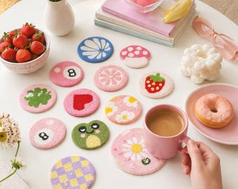 Lot de 2 sous-verres de voiture mignons, accessoires de voiture pour femmes, mugs, cadeau pour voiture neuve, housse de porte-gobelet pour voiture, sous-verres de voiture faits main