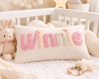 Personalized Baby Name Pillow, Punch Needle Name Pillow, Nursery Gift, Kids Room Decor, Dorm Décor, Sleepover Party Favor