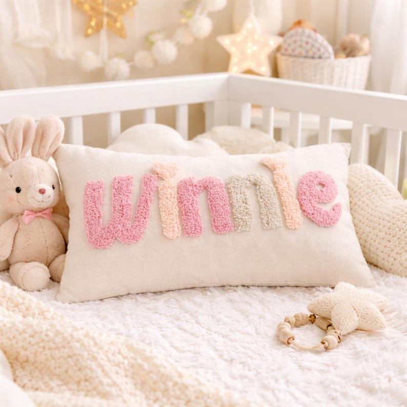 Personalized Baby Name Pillow, Punch Needle Name Pillow, Nursery Gift ...