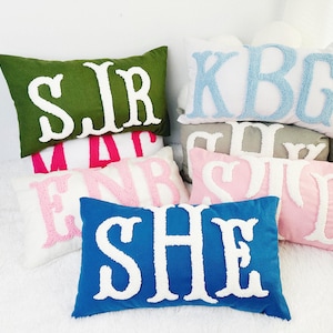 Monogrammed Custom Name Punch Needle Pillow, Personalized Wedding Gift for Couple, Custom Monogram Gift, Initial Pillow