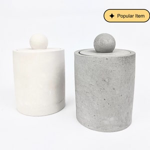 Ball top aesthetic concrete/plaster container with lid | Use for holding jewelry, coins, dental floss, q-tips, & other small knick knacks