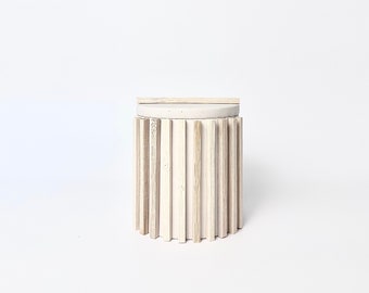 Wood fluted aesthetic concrete/plaster container with lid | Use for holding jewelry, coins, dental floss, q-tips, & other small knick knacks