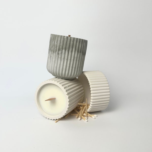 Aesthetic concrete/plaster candle and striker set with white safety matches