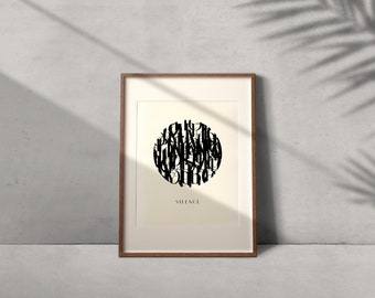 Cartel del arte del silencio / Arte de la pared / Imprimible / Impresión digital / Decoración del hogar / Ilustración / Círculo / Letras / Caos