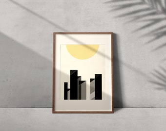 Sunscape Art Poster / Arte de pared / Imprimible / Impresión digital / Decoración del hogar / Ilustración / Construcción / Arquitectura / Sol