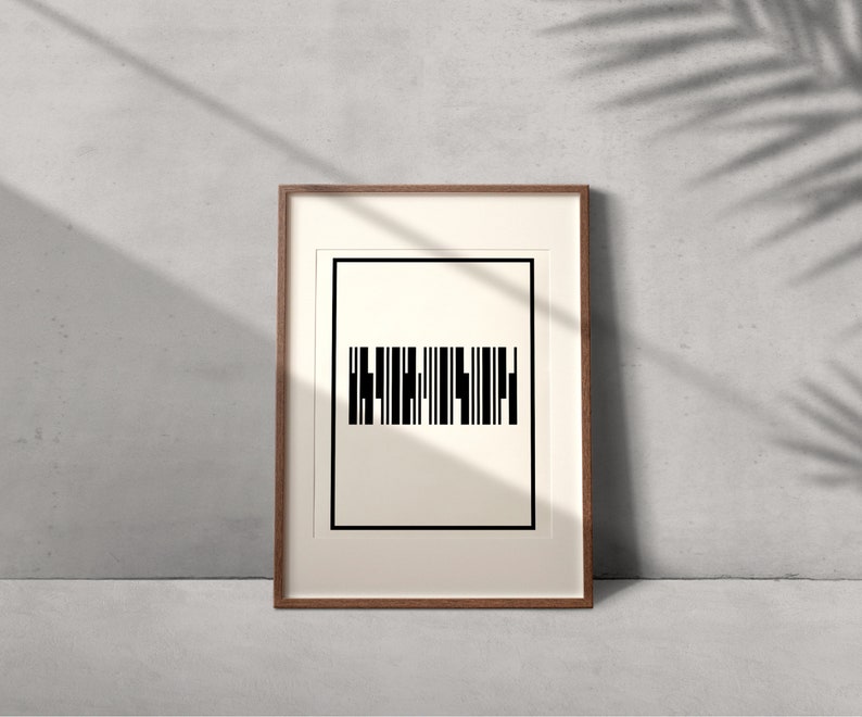 Cartel de arte de código de barras / Arte de pared / Imprimible / Impresión digital / Decoración del hogar / Ilustración / Geométrico / Recto / Líneas imagen 1