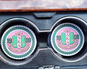 Pearls, Pink and Green, Ivy, Sorority, Car Accessories, Car Decor, Car Coasters,Coaster, auto decor, cup holder coaster