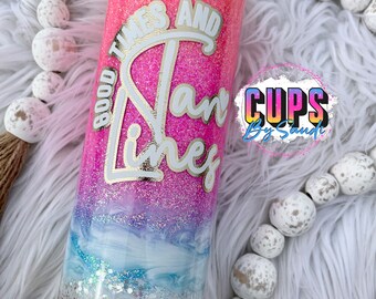 20oz Beach Tumbler, Neon beach sunset, personalized glitter tumbler, custom gift, Beach Glitter Cup