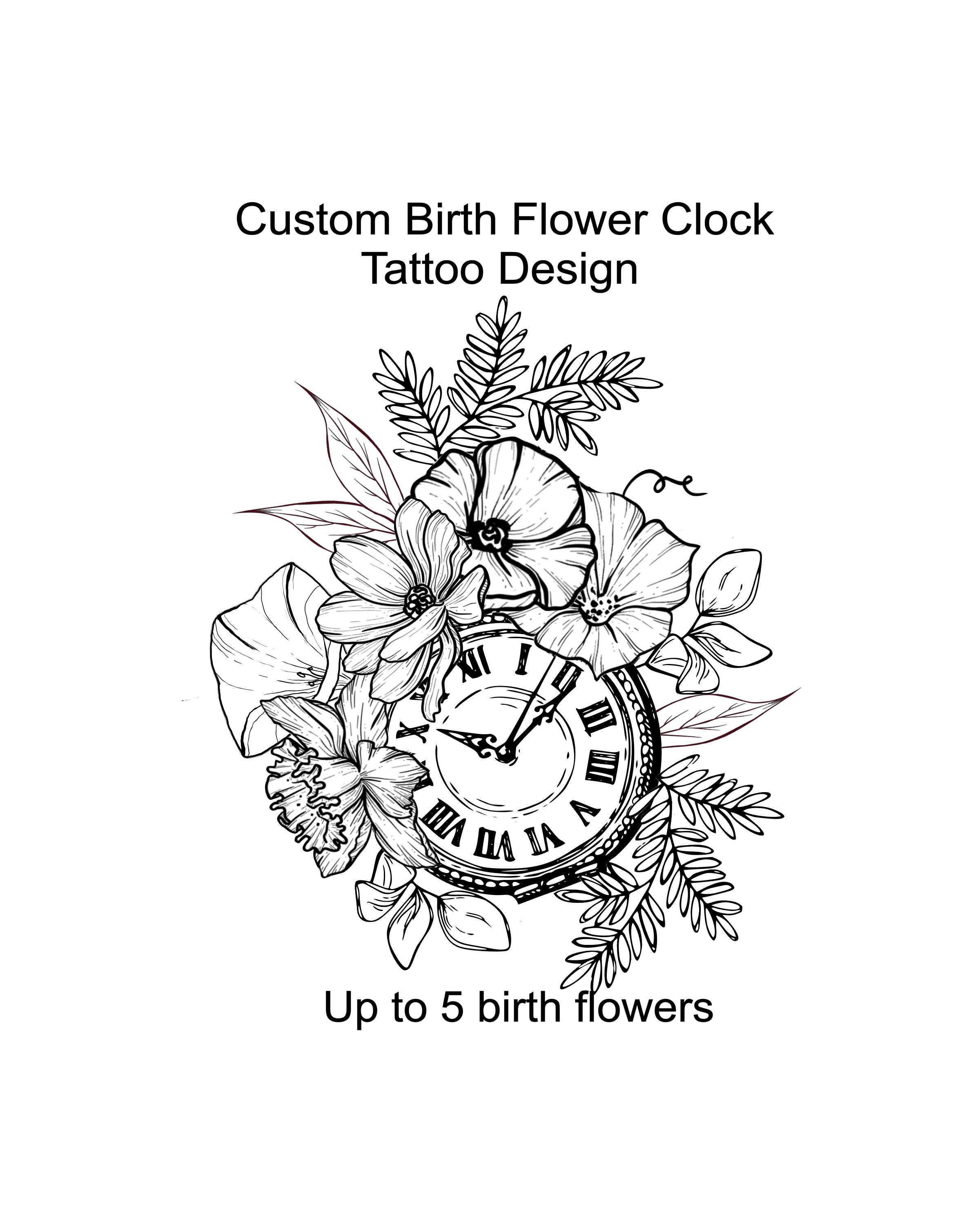 Sketch Style Clock Tattoo Design