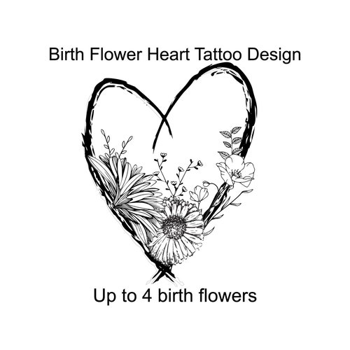Custom Heart Birth Flower Tattoo Design Color Birth Flower - Etsy