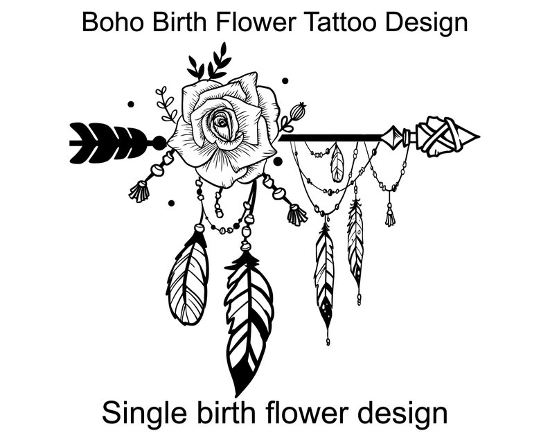 Custom Boho Birth Flower Tattoo Design Etsy