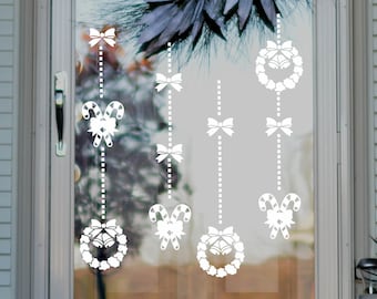 Christmas Decoration On Window Wreaths , window stickers, Christmas, winter decor, snow, white, xmas, December 25, presents, gifts, SW03