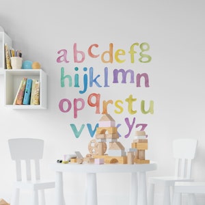 Pegatinas del alfabeto de acuarela, Pegatinas extraíbles, Decoración de la habitación, Calcomanía de acuarela, Decoración de la habitación de los niños, Calcomanía para habitación para niños, Pegatinas A8