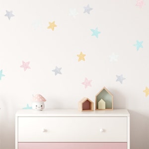 Autocollants d’étoiles aquarelle, Autocollants amovibles, Décoration de chambre, Aquarelle étoiles, Décoration de chambre pour enfants, Autocollants d’étoiles colorées, Décalcomanie de ciel nocturne