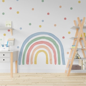 Colorful Watercolor Rainbow Wall Sticker plus Colorful Watercolor Dots Sticker, Removable stickers, Wall decorations, Kids room decor A153