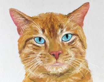 Peinture pastel originale de chat rouge, peinture pastel de portrait de chat, petite œuvre d’art