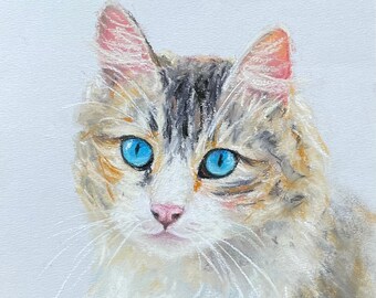 Katze Original Pastell Malerei, Kleines Kunstwerk