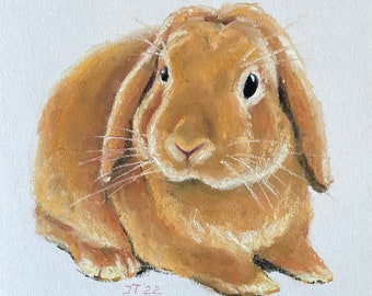 Kaninchen Original Pastell Malerei, Hase Gemälde Kleines Kunstwerk