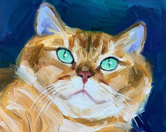 Rote Katze Original Ölmalerei, Kleines Kunstwerk