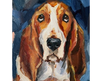 Basset Hound Original Ölmalerei, Hund Portrait Gemälde, Kleines Kunstwerk