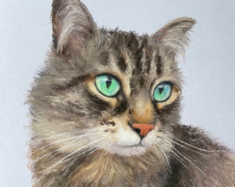 Katze Original Pastell Malerei, Kleines Kunstwerk