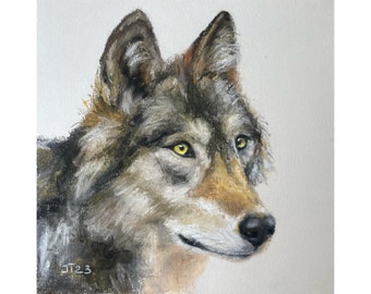 Wolf Original Pastel Painting, Small Artwork