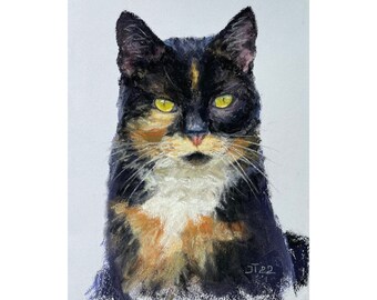 Black cat original pastel painting, cat portrait