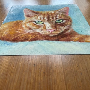 Rote Katze Original Pastell Malerei, Katzenportrait Kleines Kunstwerk Bild 3