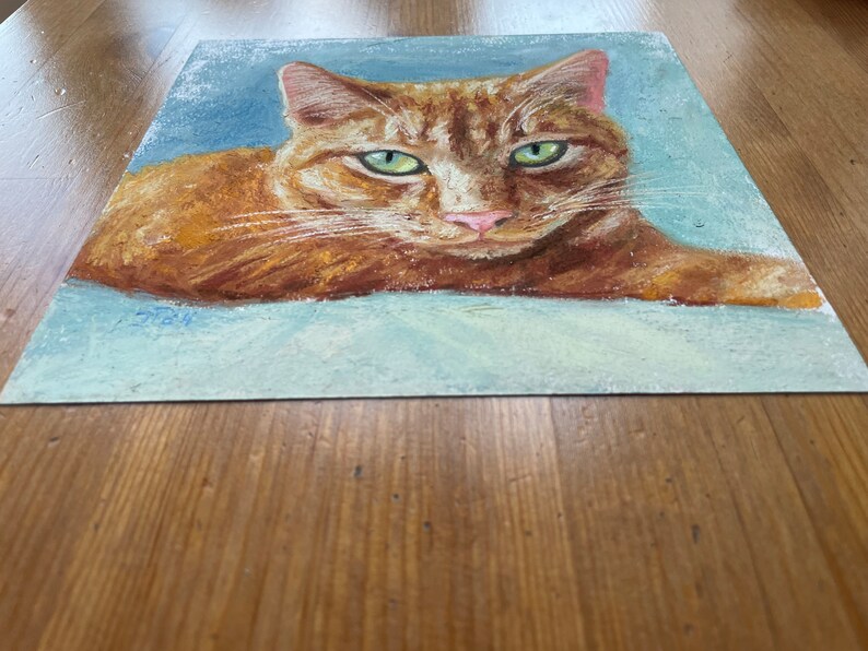 Rote Katze Original Pastell Malerei, Katzenportrait Kleines Kunstwerk Bild 3