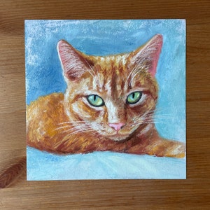 Rote Katze Original Pastell Malerei, Katzenportrait Kleines Kunstwerk Bild 5