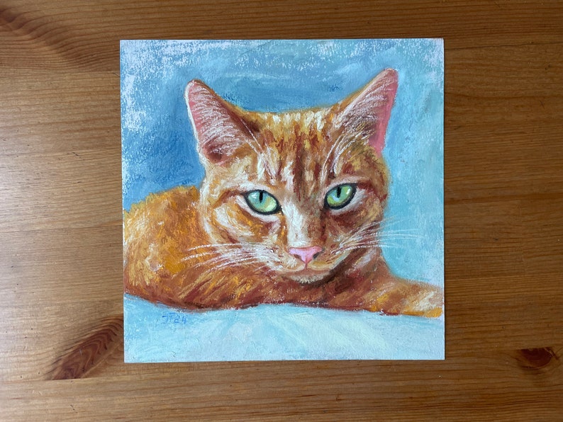 Rote Katze Original Pastell Malerei, Katzenportrait Kleines Kunstwerk Bild 5