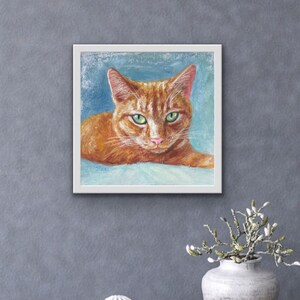 Rote Katze Original Pastell Malerei, Katzenportrait Kleines Kunstwerk Bild 6