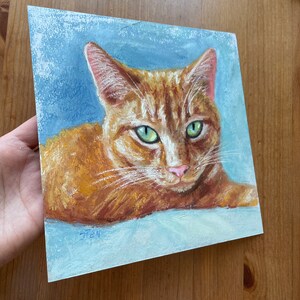 Rote Katze Original Pastell Malerei, Katzenportrait Kleines Kunstwerk Bild 2
