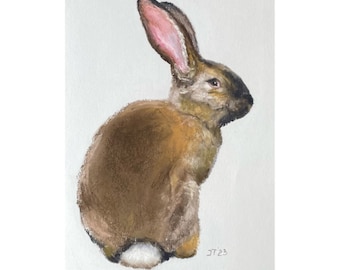 Rabbit Original Pastel Painting, Hare Painting Small Artwork