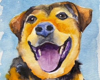 Hund Original Wasserfarben Malerei, Hundeportrait Aquarell Kleines Kunstwerk