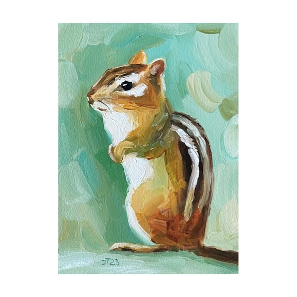 Streifenhörnchen Original Ölmalerei, Kleines Kunstwerk