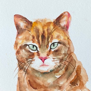 Red Cat Original Watercolor Painting, Pet Portrait Watercolor Painting