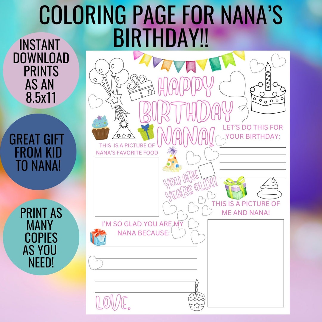 Happy Birthday Nana Coloring Page From Grandchild Printable - Etsy