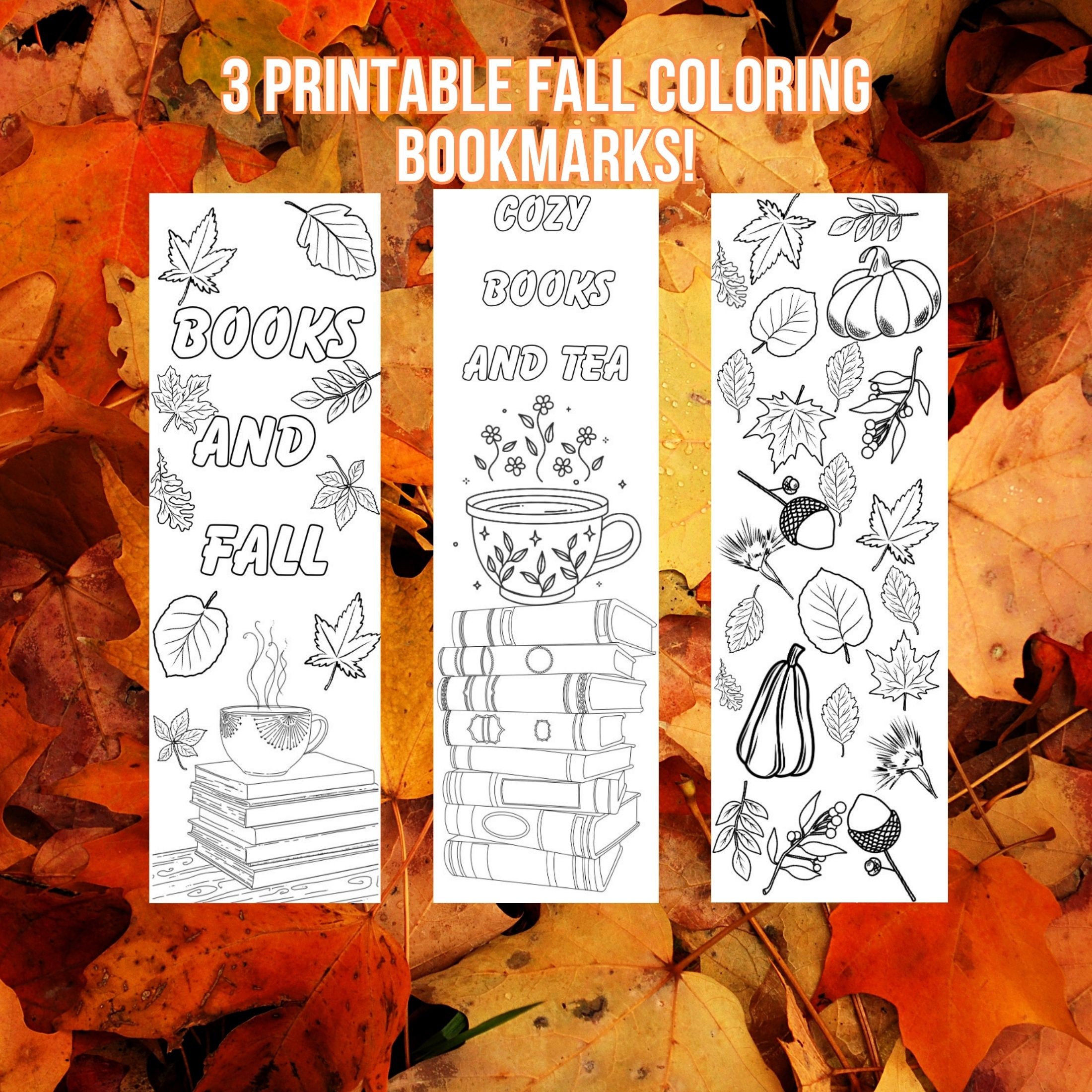 Printable Fall Coloring Bookmarks Fall Books Books and Tea - Etsy