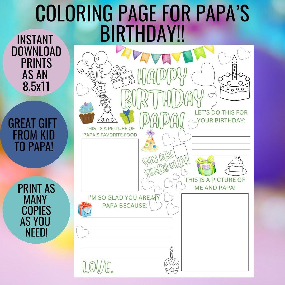 Happy Birthday Papa Coloring Page From Grandchild Printable - Etsy