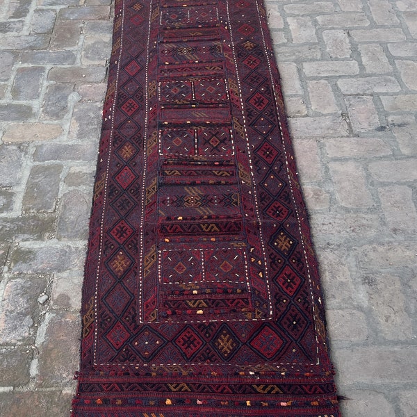 10 Ft, Beautiful handmade vintage afghan tribal Adraskan kilim runner rug, Rug runner, Vintage rug, Afghan rug, Hallway rug, Runner