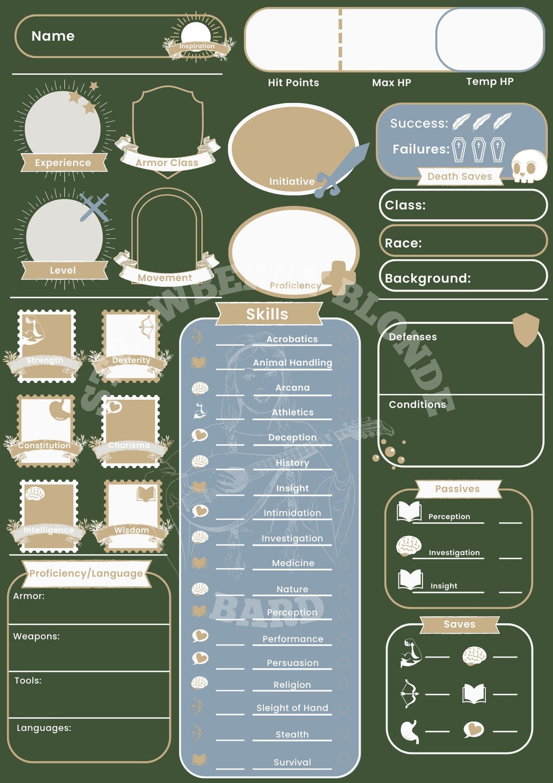 Green Character Sheet - Etsy