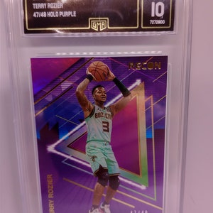 Cartão da NBA Terry Rozier Panini Recon #137 Holo Purple SP de 2020, nº 47/49, GMA, 10 joias, impecável