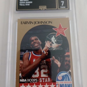 Earvin Magic Johnson 1990 NBA Hoops #18 All-Star Insert Card - GMA 7 NM Graded