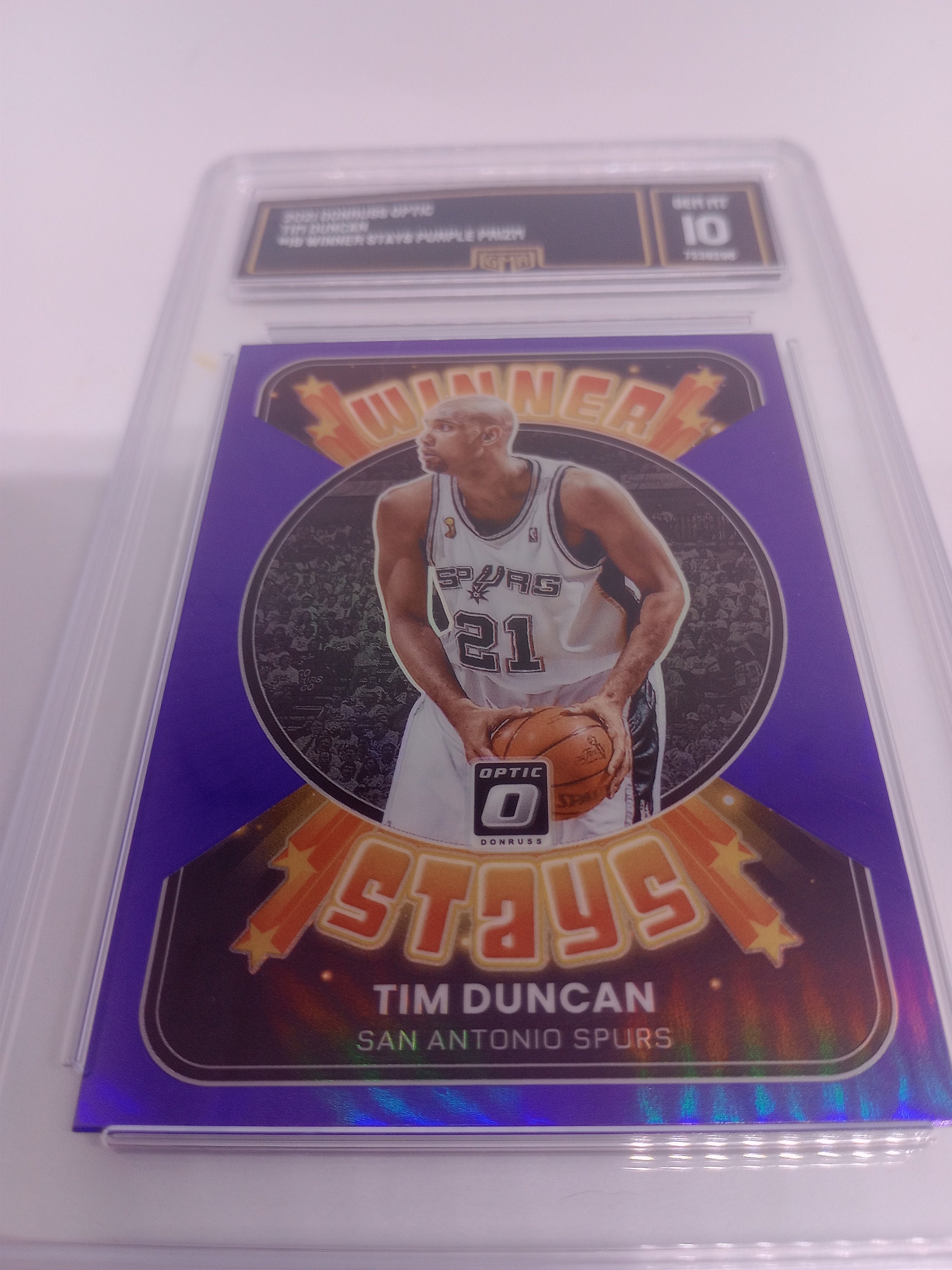 Tim Duncan 2021 Panini Donruss Optic #19 Winner Stays Purple Prizm