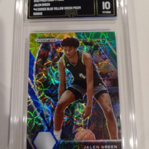 Jalen Green 2021 NBA Panini Prizm Draft Picks #4 Choice Blue Yellow Green Prizm Rookie Card - GMA 10 Gem Mint Graded