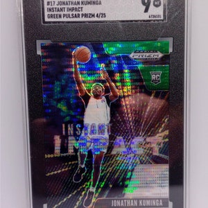 Johnathan Kuminga 2021-22 NBA Panini Prizm #17 Instant Impact Green Pulsar Prizm Rookie Card SP Serial #4/25 - SGC 9 Mint Graded