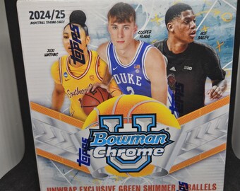 Topps 2024-25 Bowman Chrome University バスケットボール メガボックス - 新品未開封 - Cooper Flagg ルーキーチャンス - グリーンシマープリズム 12枚