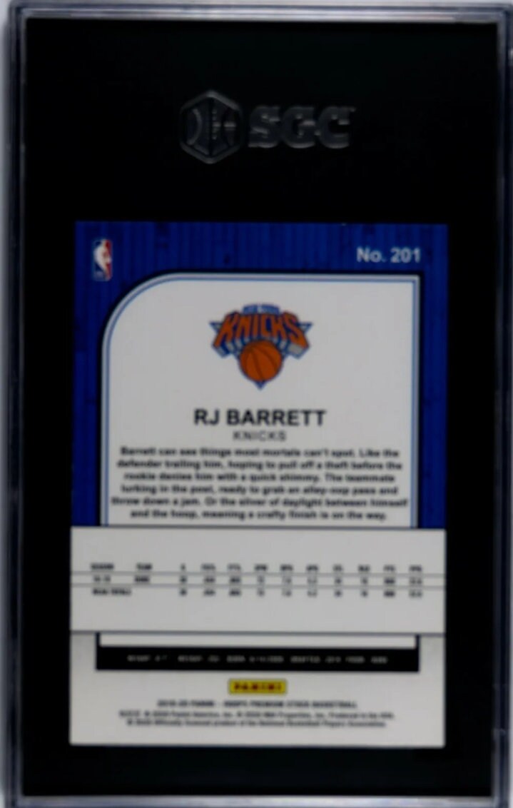 RJ Barrett 2019 Panini NBA Hoops Premium Stock #201 Rookie Card