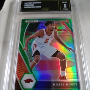 Moses Moody 2021-22 NBA Panini Prizm Draft Picks #11 Green Prizm Rookie Card GMA 8 NM